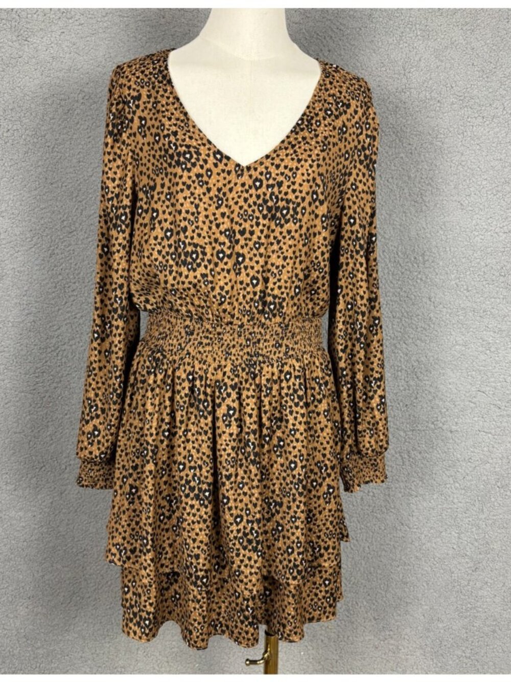 On 34th Women's Printed Smocked-Waist Tiered Mini Dress Brown Medium NWT's.